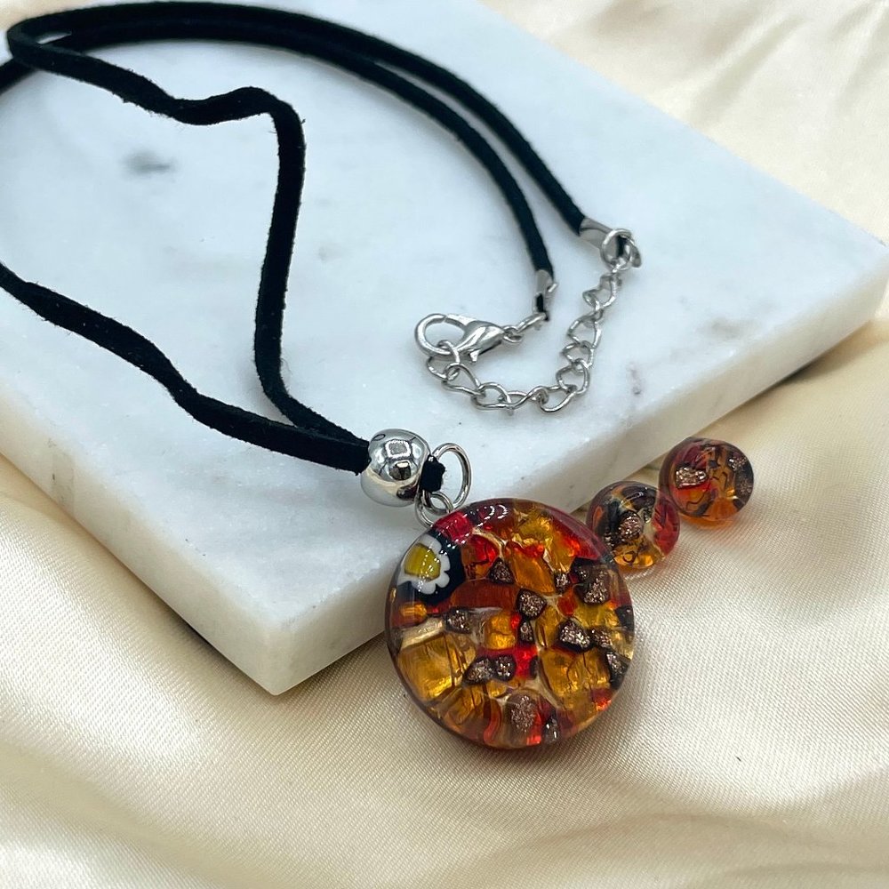 Italian Murano Glass set Necklace and Stud Earrings in Sterling Silver